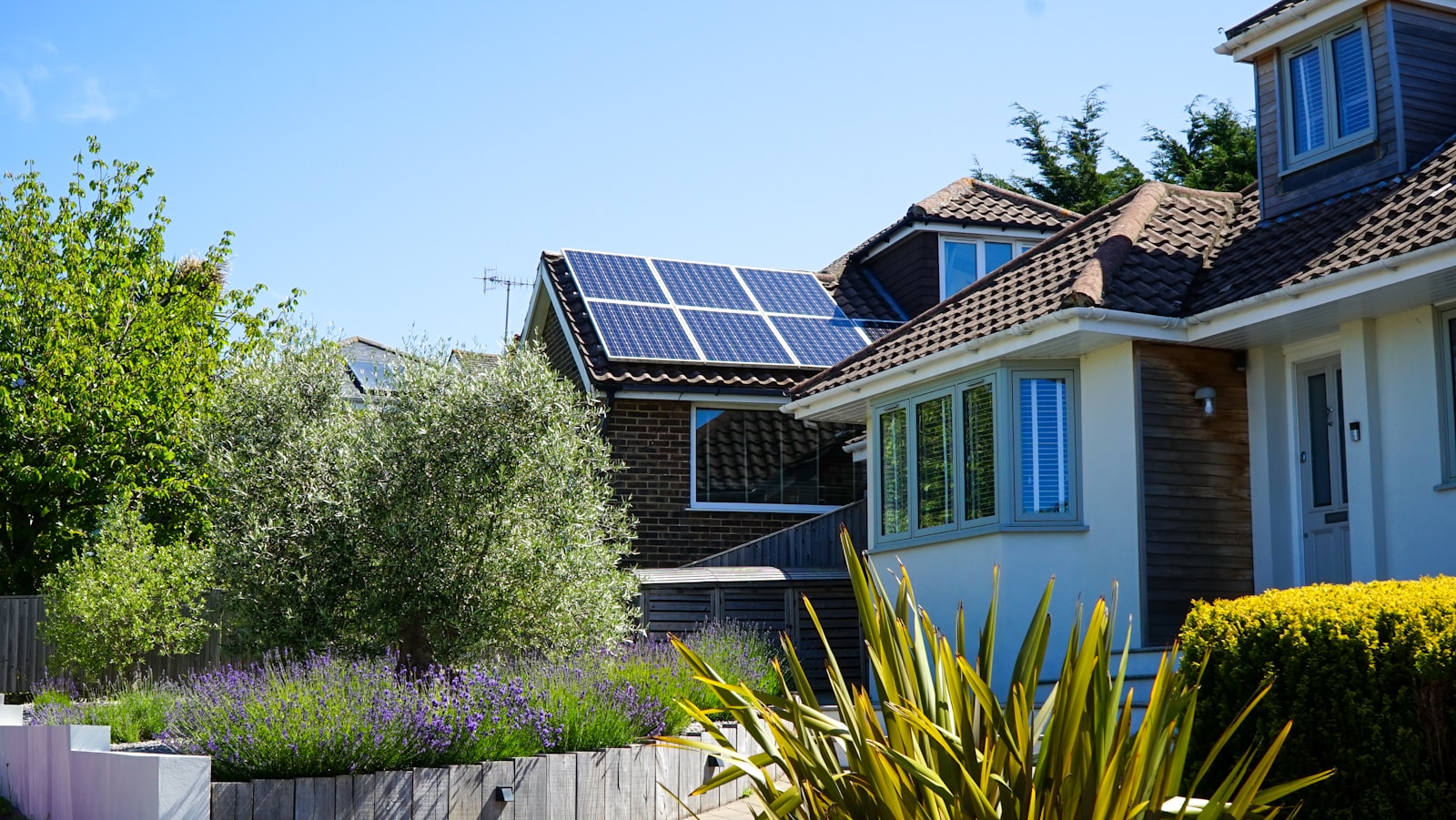 Neighborhood home producing electricity from rooftop solar